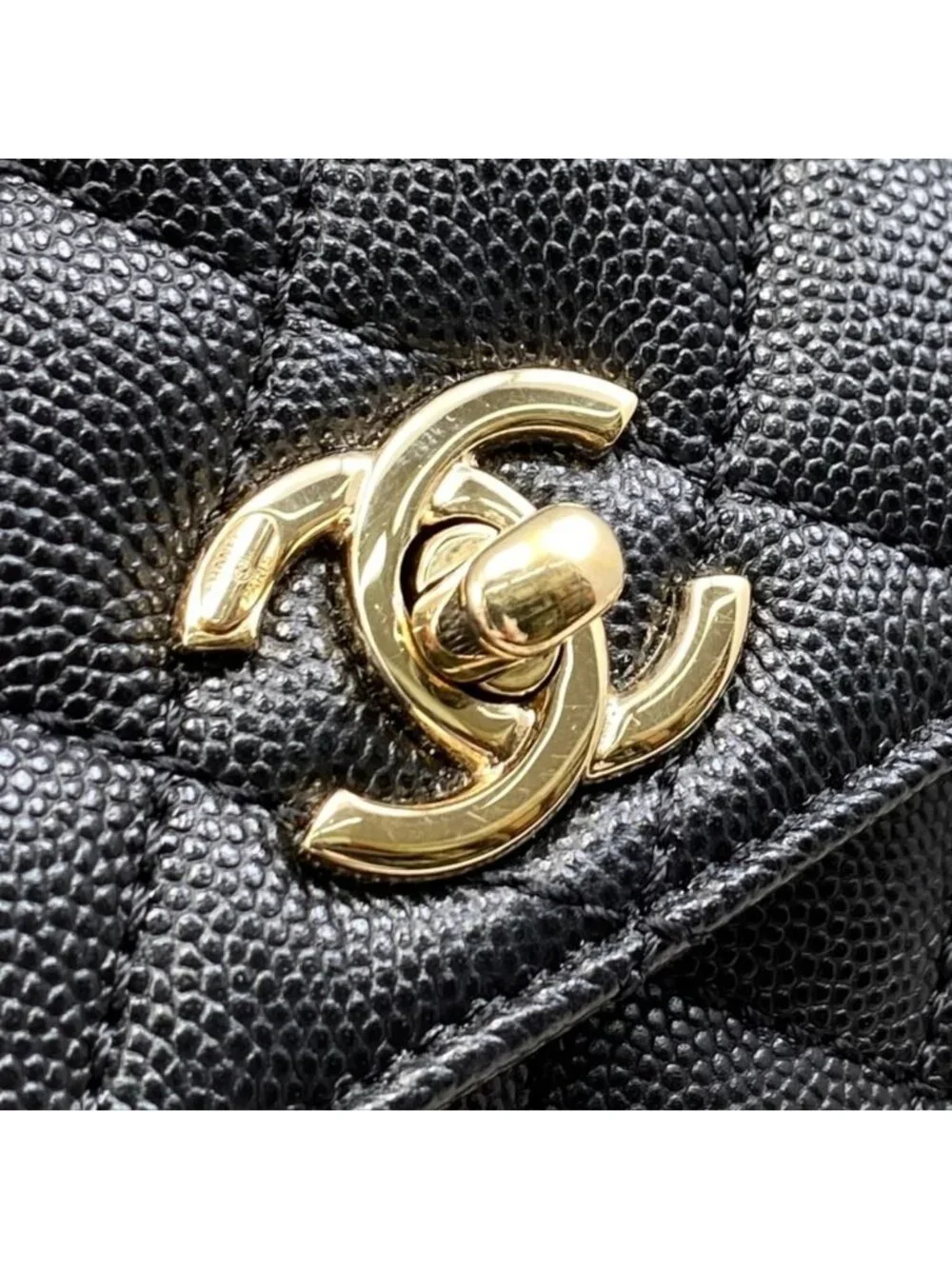 Chanel Shoulder Bag Top Handle Flap Coco XS Quilted Caviar Leather CC Logo Gold
